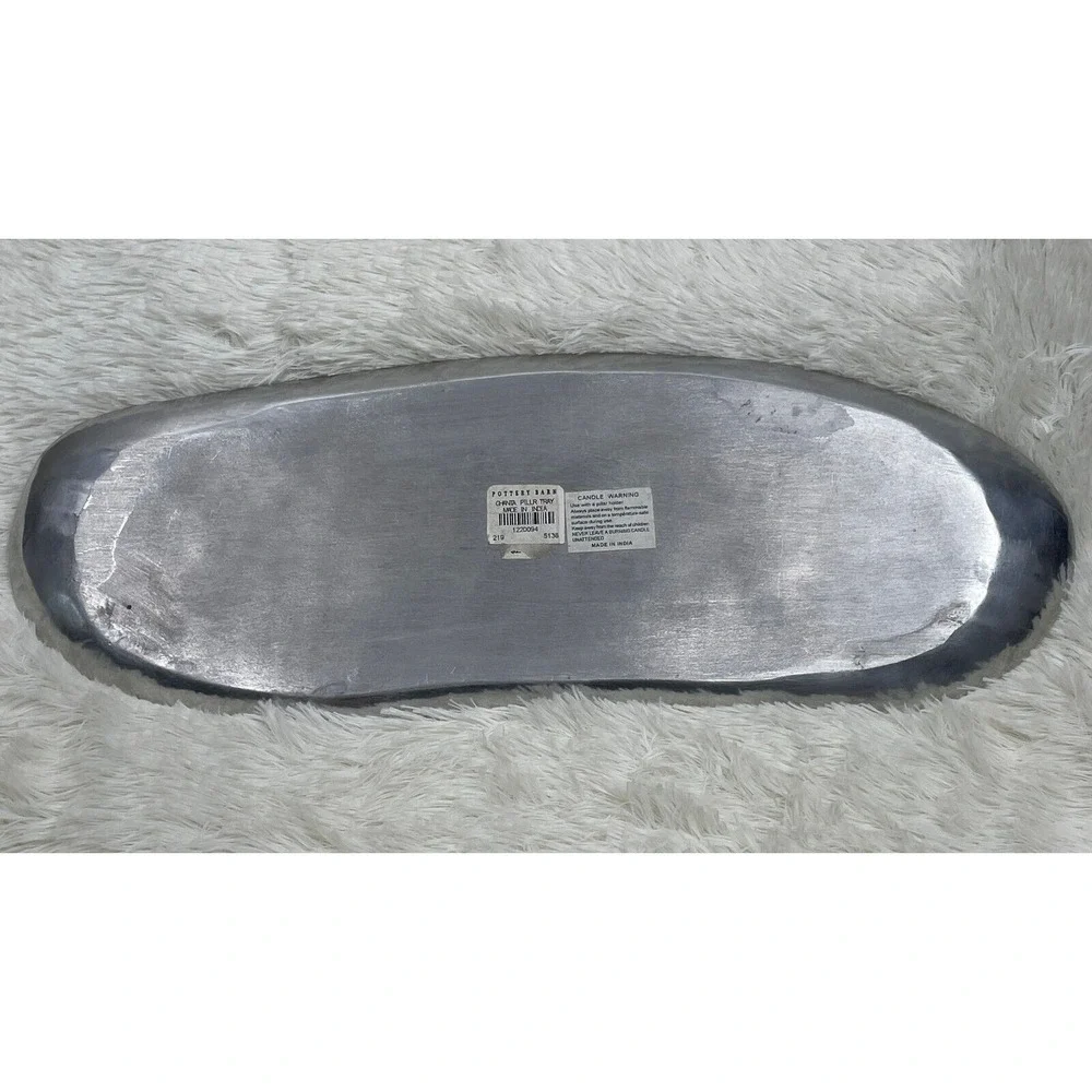POTTERY BARN Silver Metal CANDLE Pillar HOLDER TRAY OBLONG‎ large Modern 17 inch